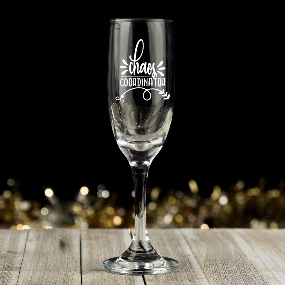 1 x Custom Engraved Champaign Glass - Star Squiggle Hash