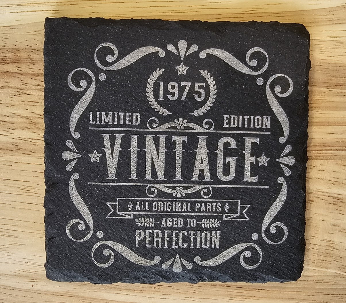 Milestone Birthday Bundle – Slate Coasters & Acacia Serving Board