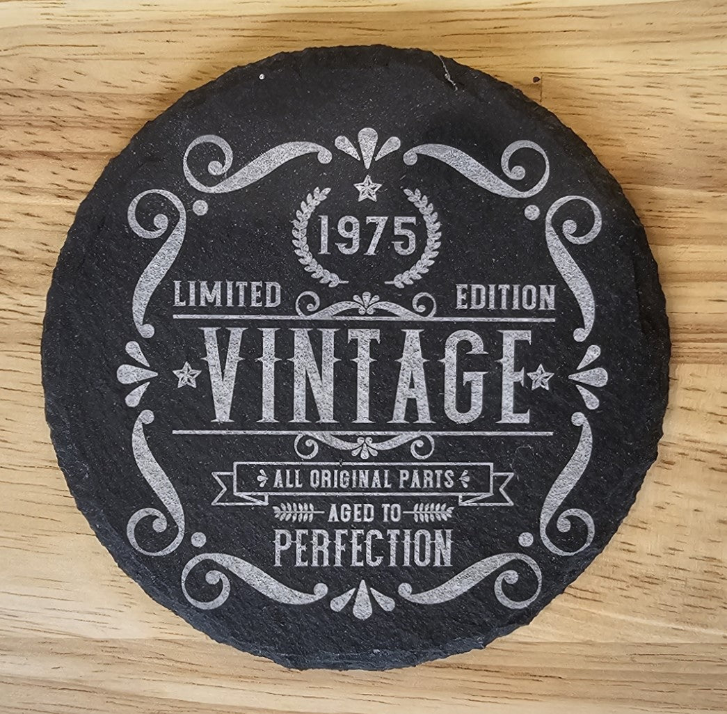 Milestone Birthday Bundle – Slate Coasters & Acacia Serving Board