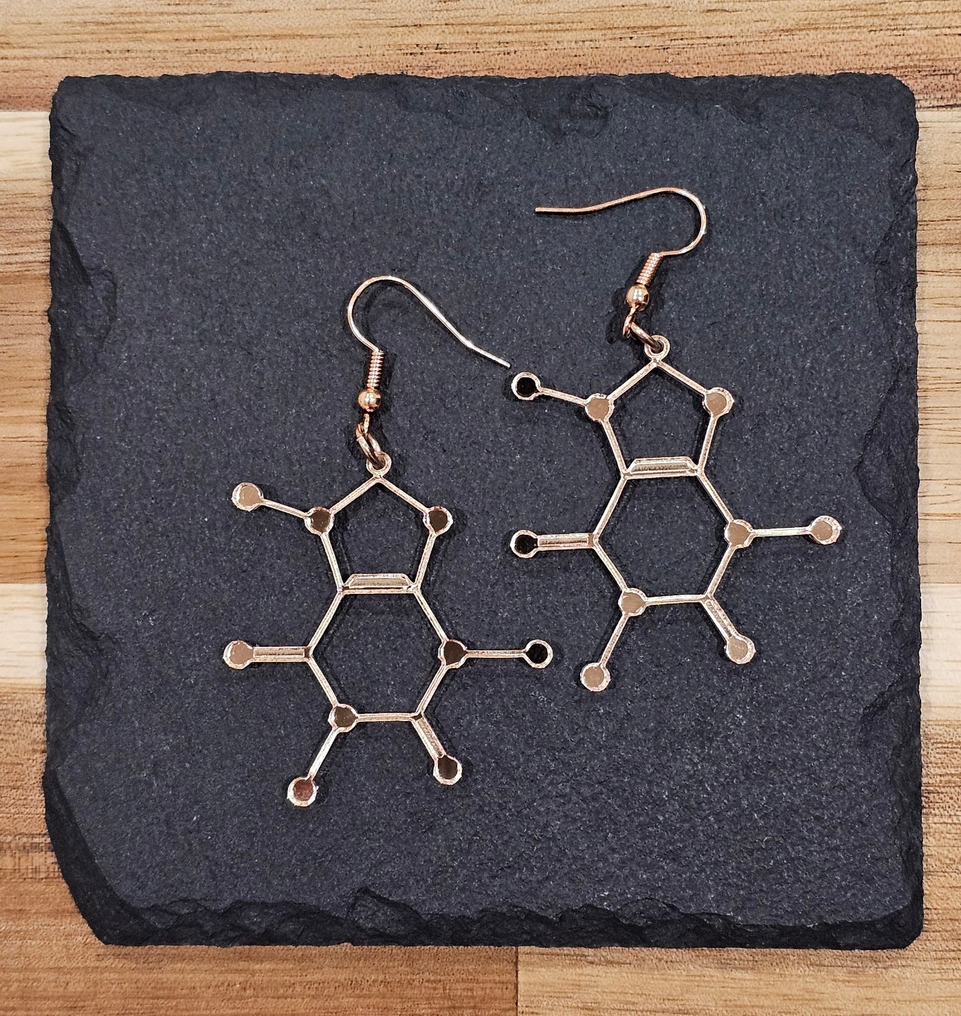 Caffeine Molecule Earrings – Silver, Gold & Rose Gold