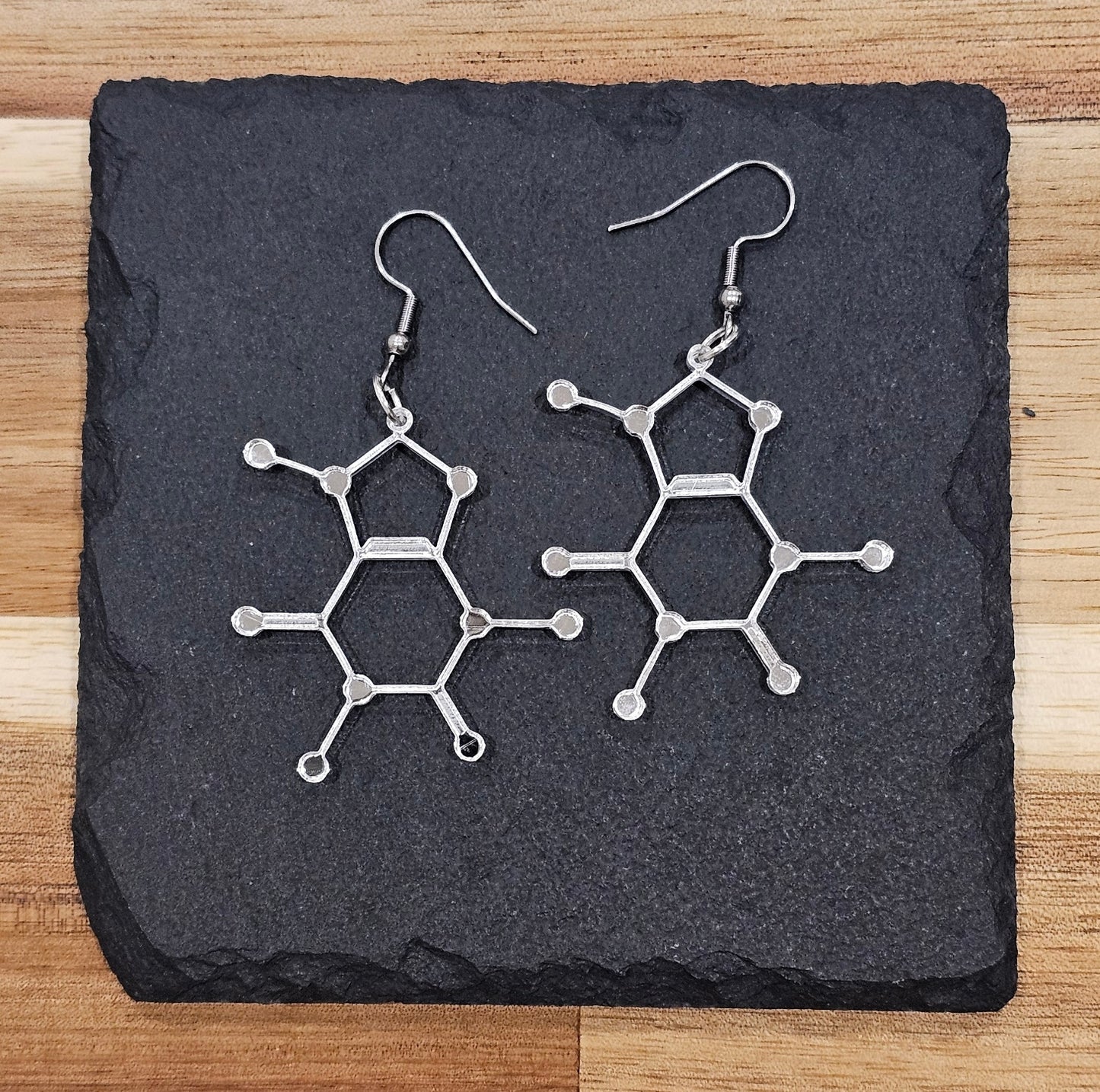 Caffeine Molecule Earrings – Silver, Gold & Rose Gold
