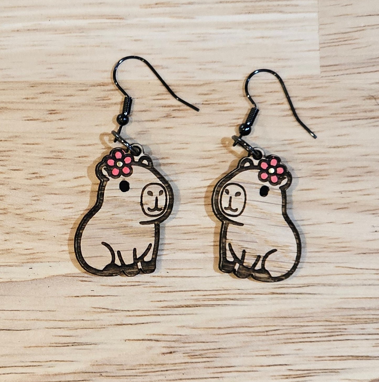 Capybara Earrings – Handmade Wooden Dangle Earrings