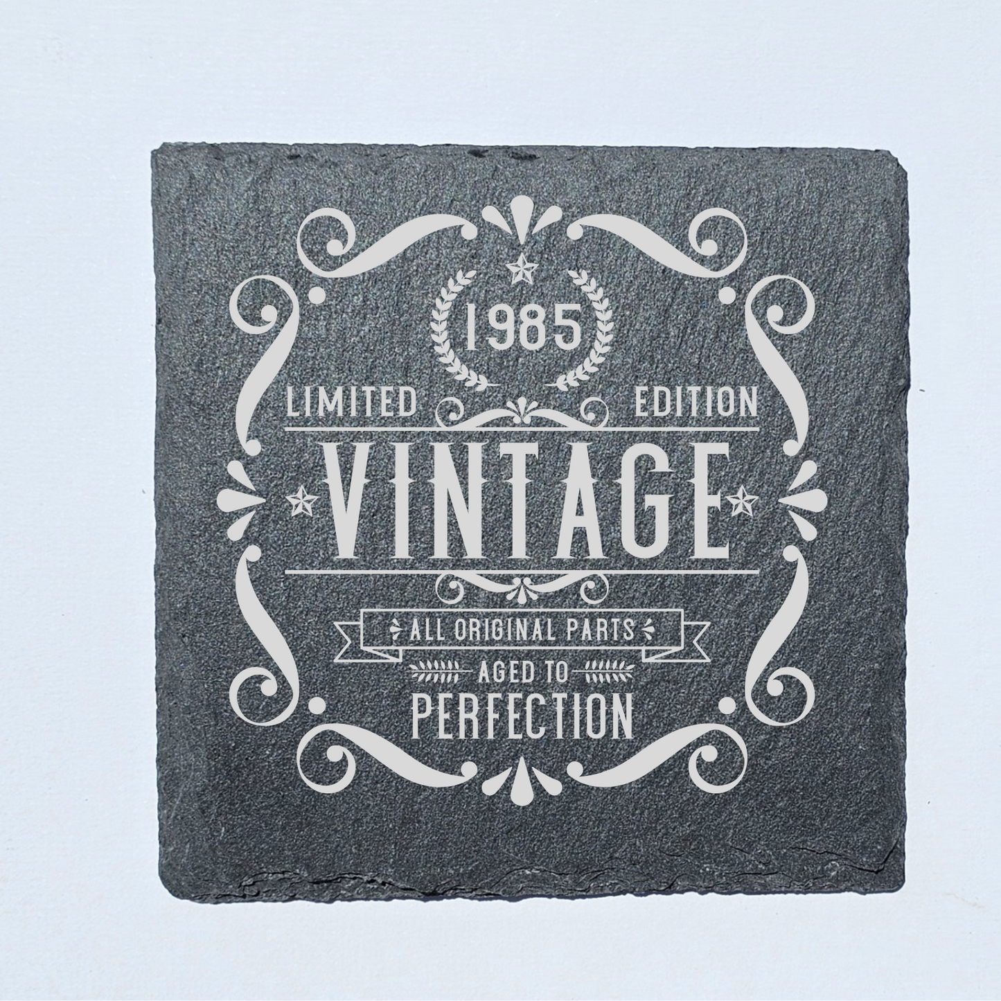 Milestone Birthday Bundle – Slate Coasters & Acacia Serving Board