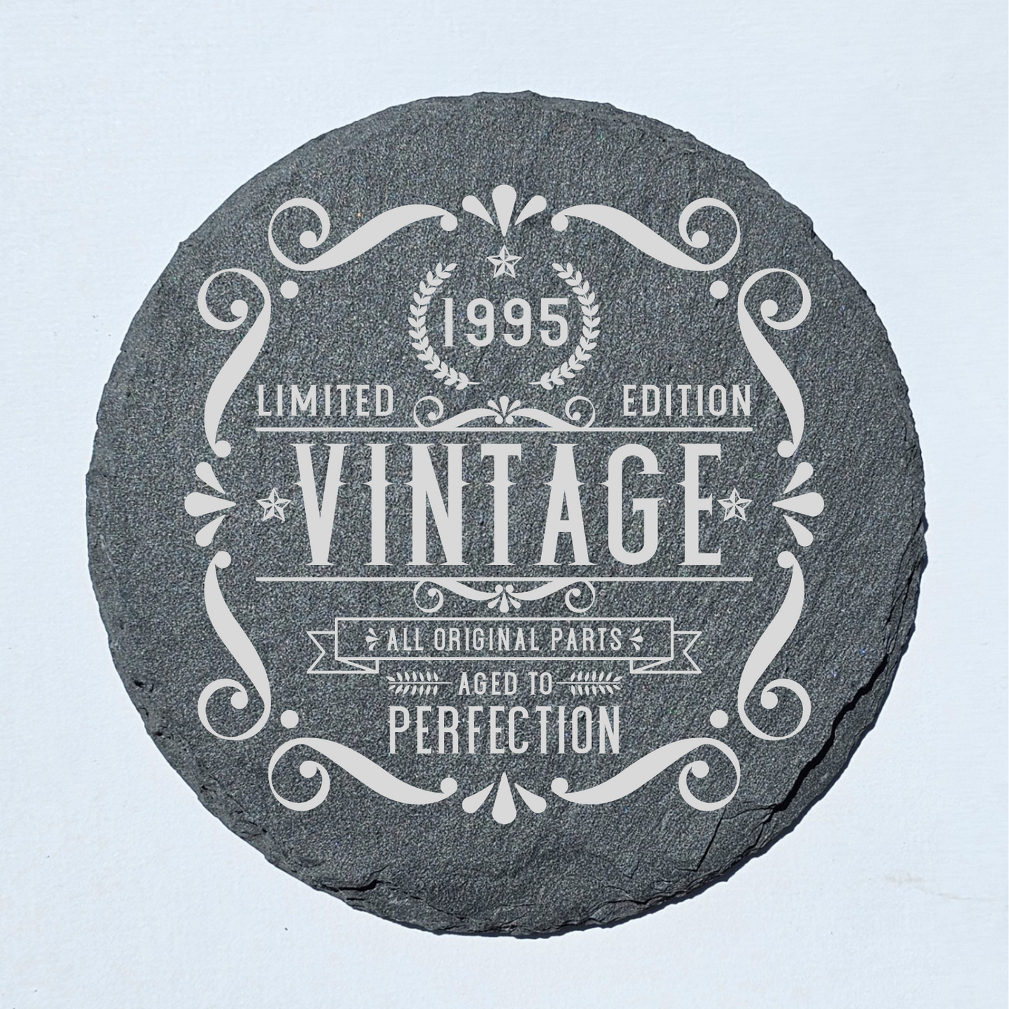 Milestone Birthday Bundle – Slate Coasters & Acacia Serving Board