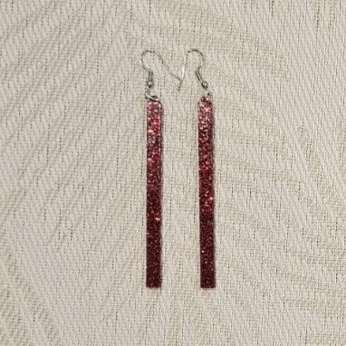 Christmas Addition! Glitter Red Skinny Bar Earrings - Star Squiggle Hash