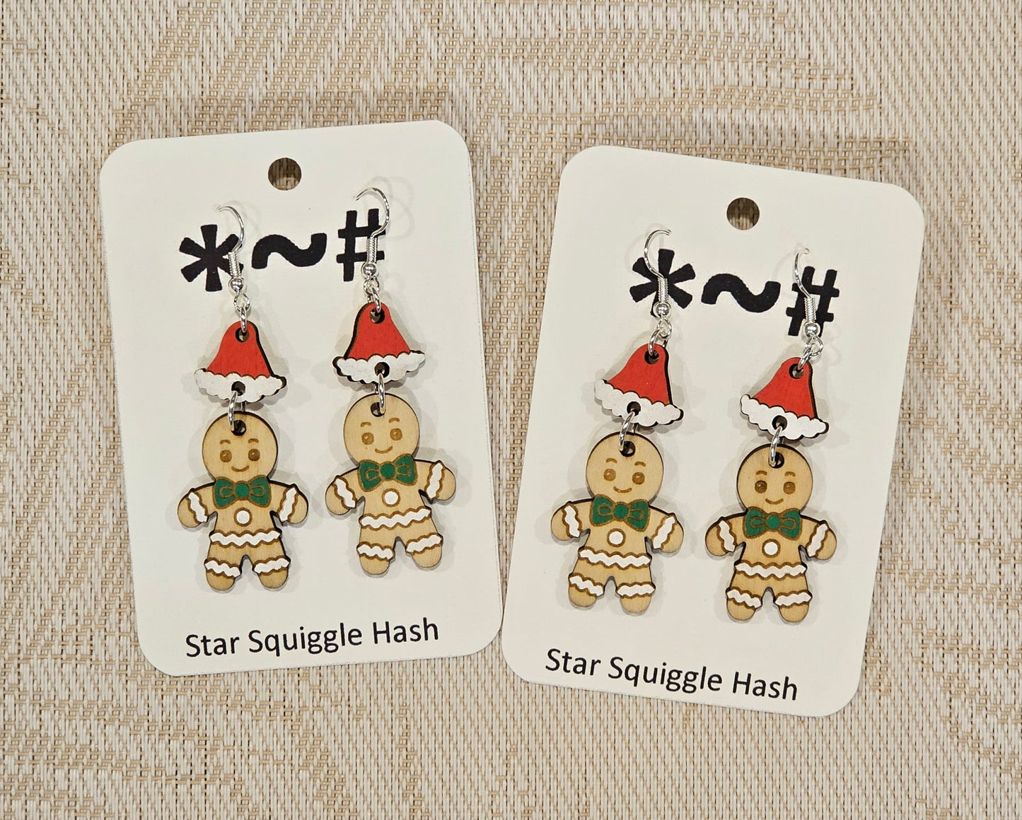 Christmas Gingerbread Man Earrings - Star Squiggle Hash