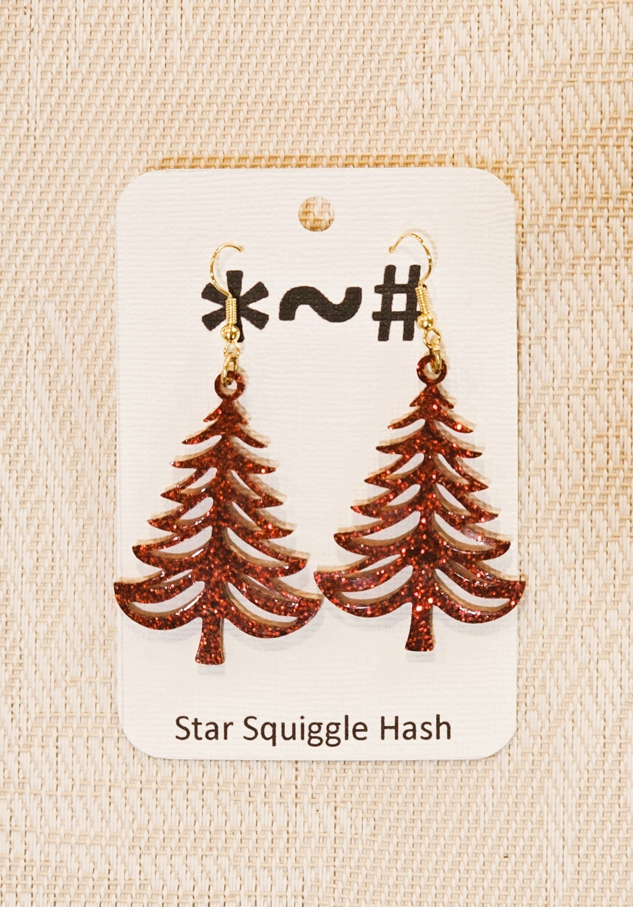 Christmas Tree Earrings. Glitter Green and Gold and Glitter Red and Gold. - Star Squiggle Hash
