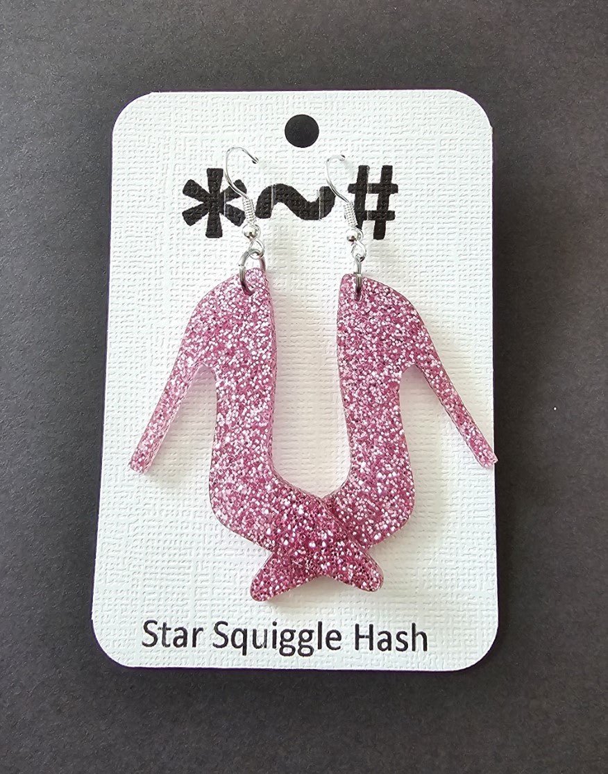 High Heel Glitter Pink Earrings. Free Shipping. - Star Squiggle Hash