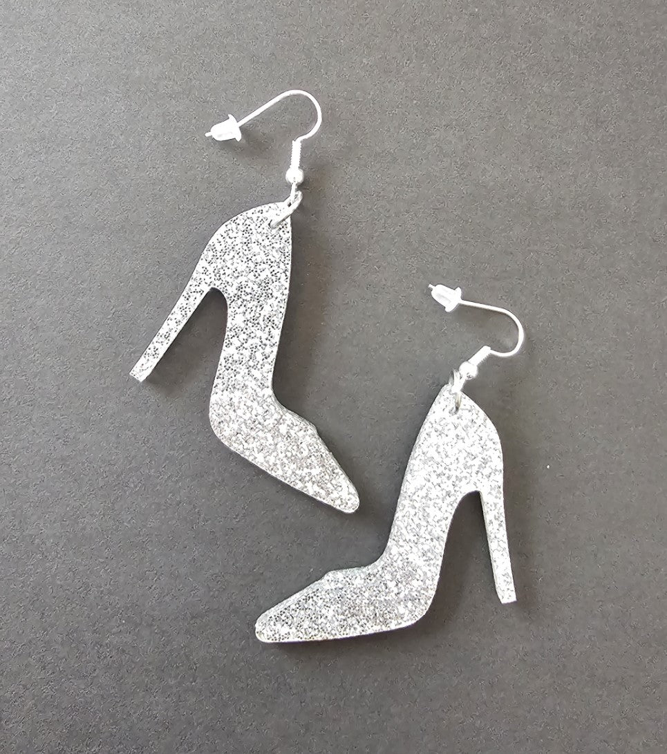 High Heel Silver Earrings. Free Shipping. - Star Squiggle Hash