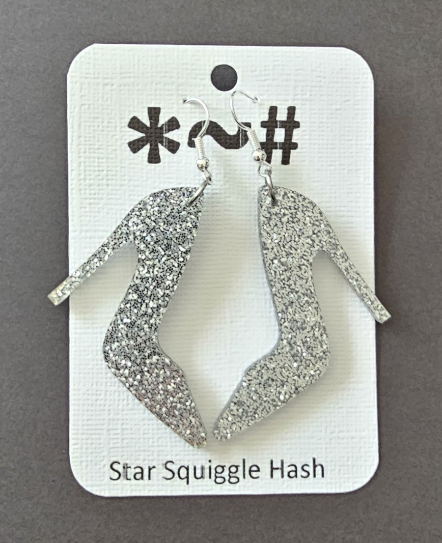 High Heel Silver Earrings. Free Shipping. - Star Squiggle Hash