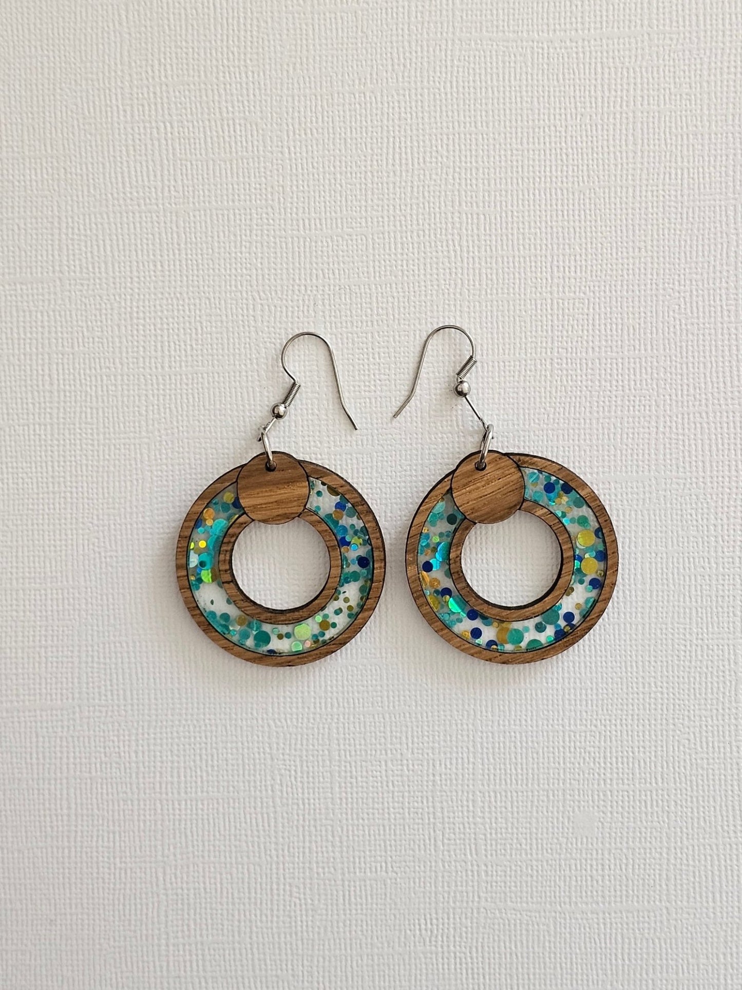 Peacock Circle Inlay Earrings. Free Shipping. - Star Squiggle Hash