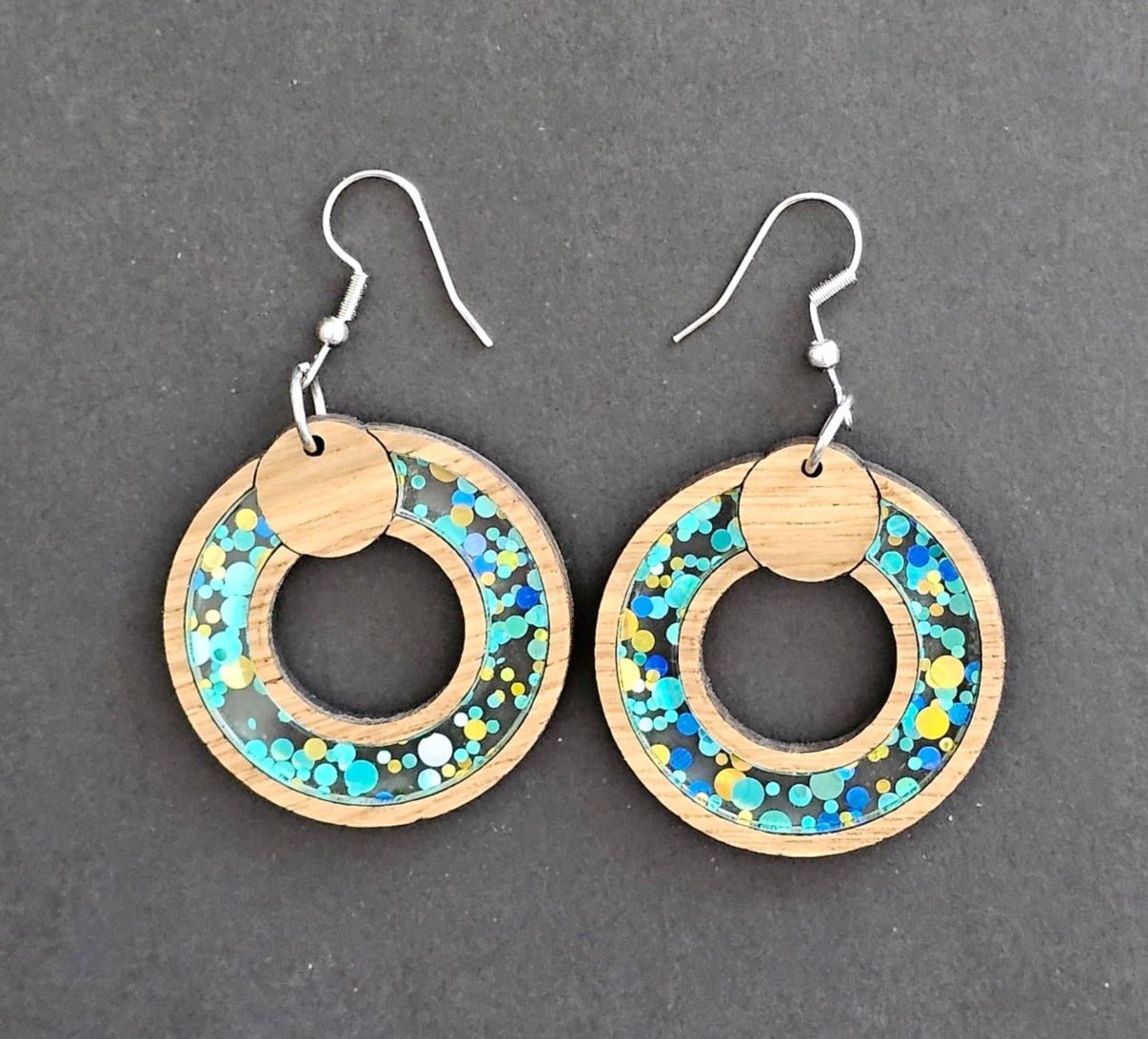 Peacock Circle Inlay Earrings. Free Shipping. - Star Squiggle Hash