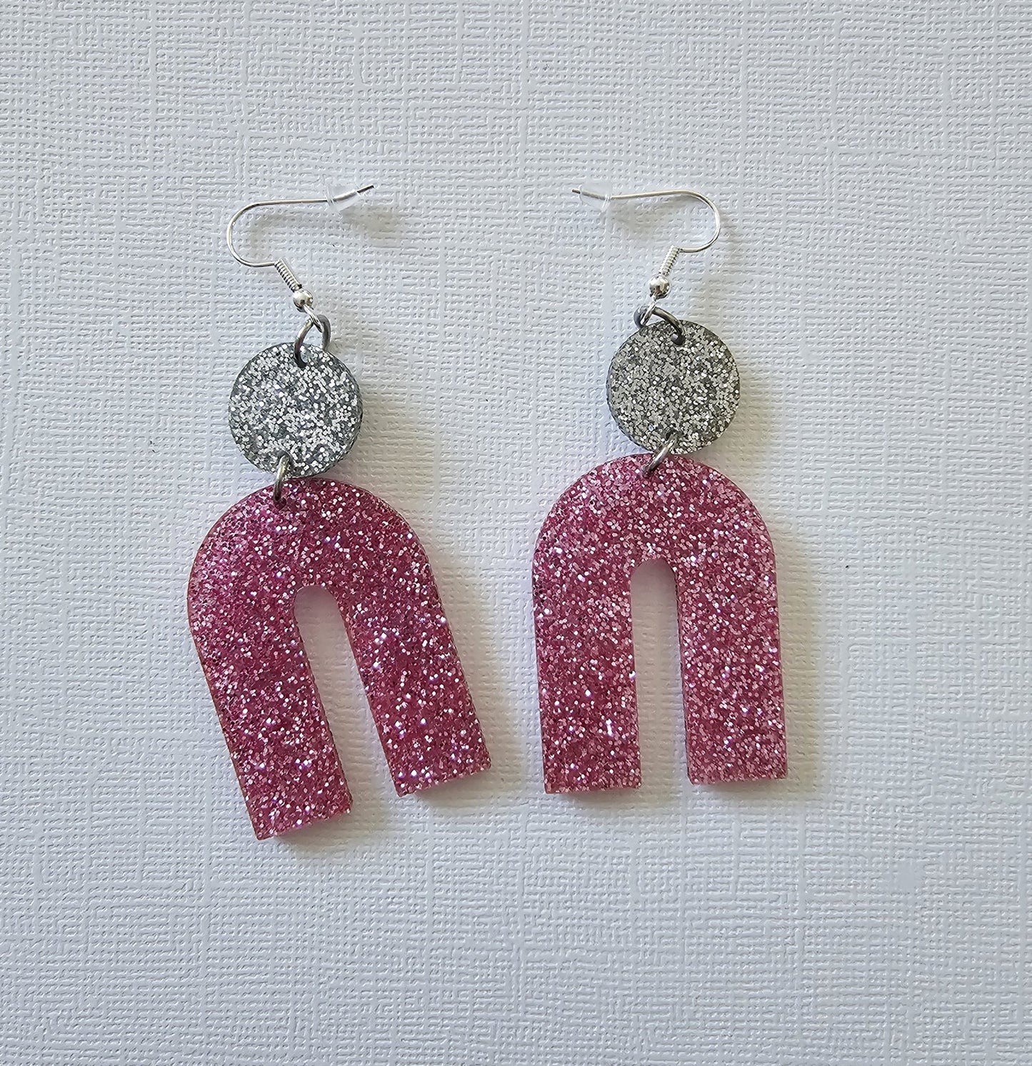 Pink Sparkle Dangle Earrings. Free Shipping. - Star Squiggle Hash