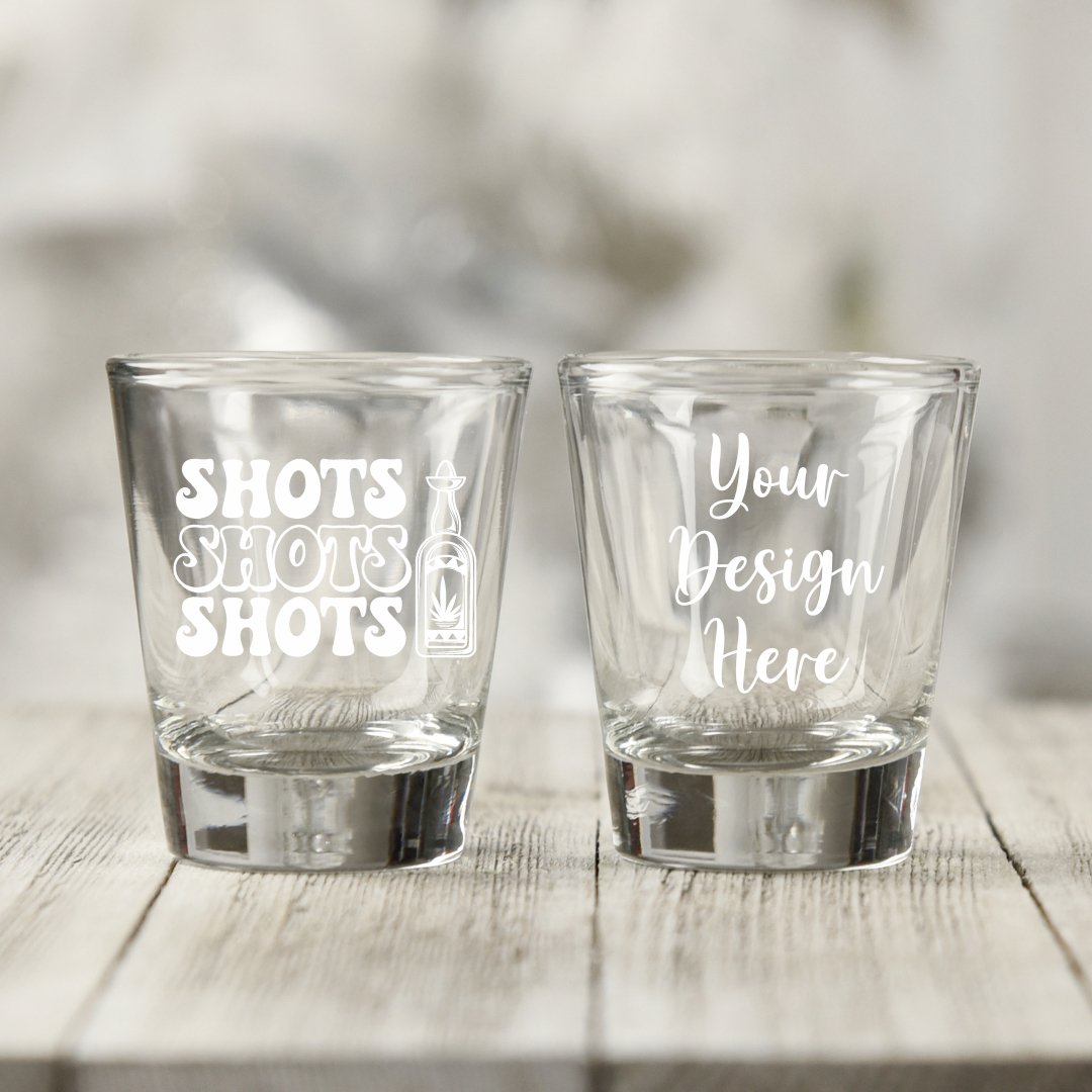 Shots Shots Shots Shots! 1 x Custom Engraved Shot Glass. - Star Squiggle Hash
