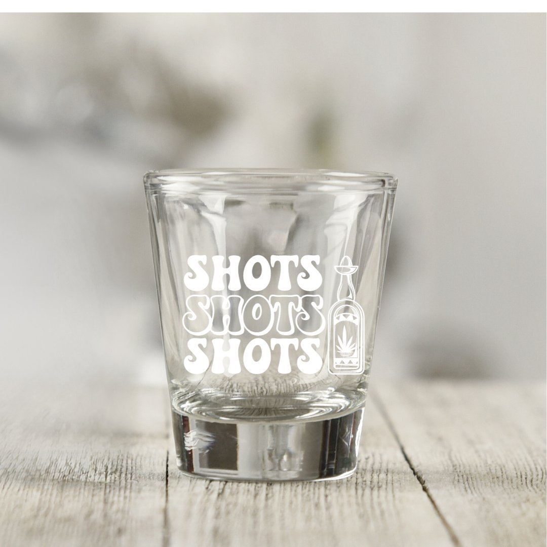 Shots Shots Shots Shots! 1 x Custom Engraved Shot Glass. - Star Squiggle Hash