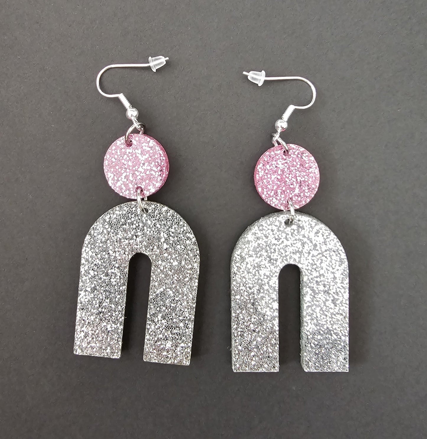 Silver Glitter Sparkly Dangle Earrings - Star Squiggle Hash