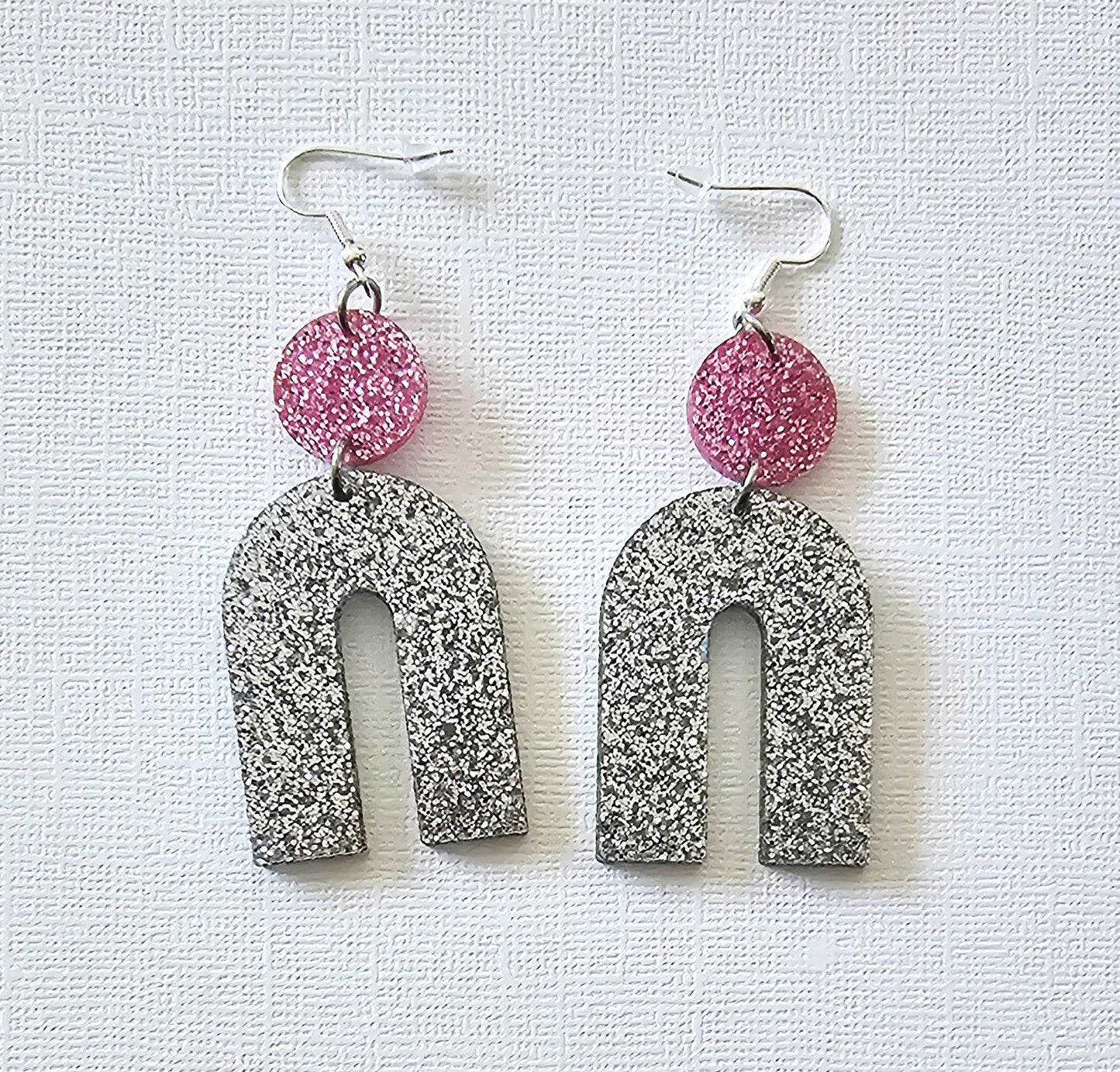 Silver Glitter Sparkly Dangle Earrings - Star Squiggle Hash