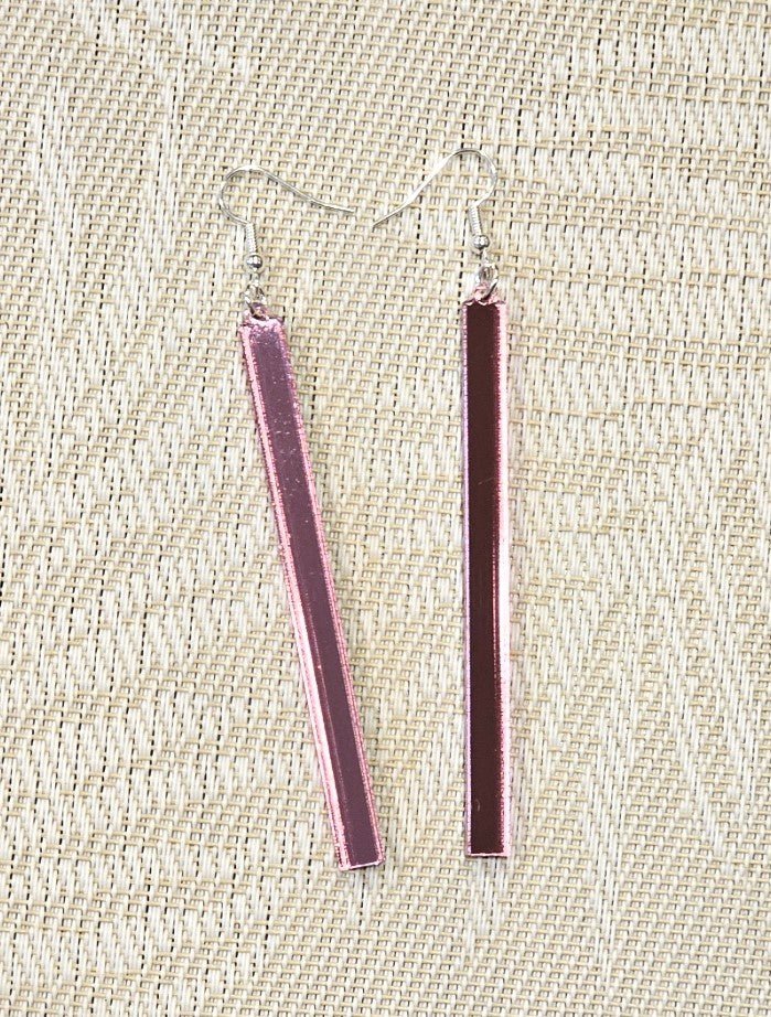 Skinny Bar Earrings Gold, Silver, Rose Gold and NEW Pink Mirror - Star Squiggle Hash