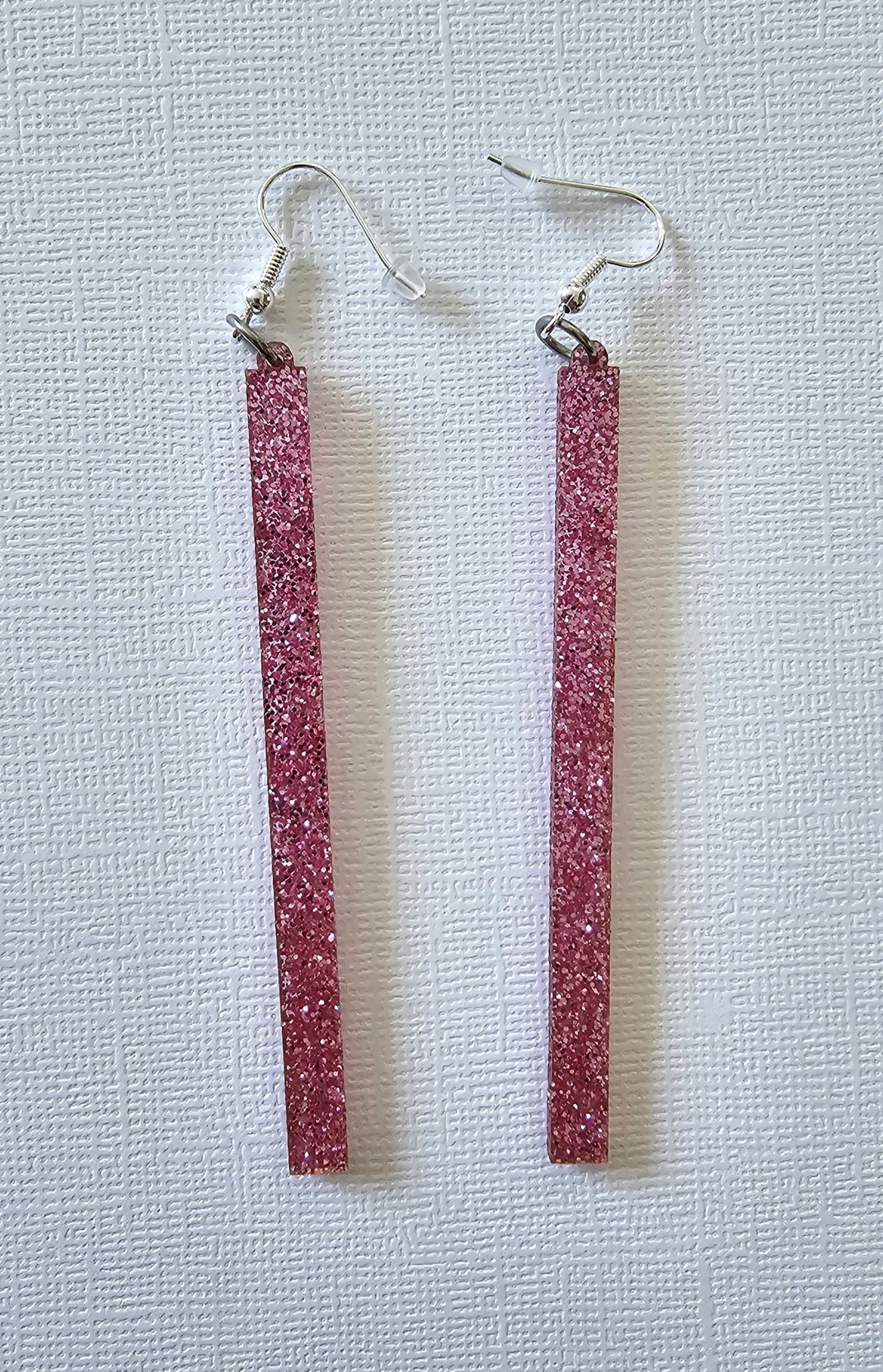 Sparkly Pink Glitter Minimalist Bar Earring - Star Squiggle Hash