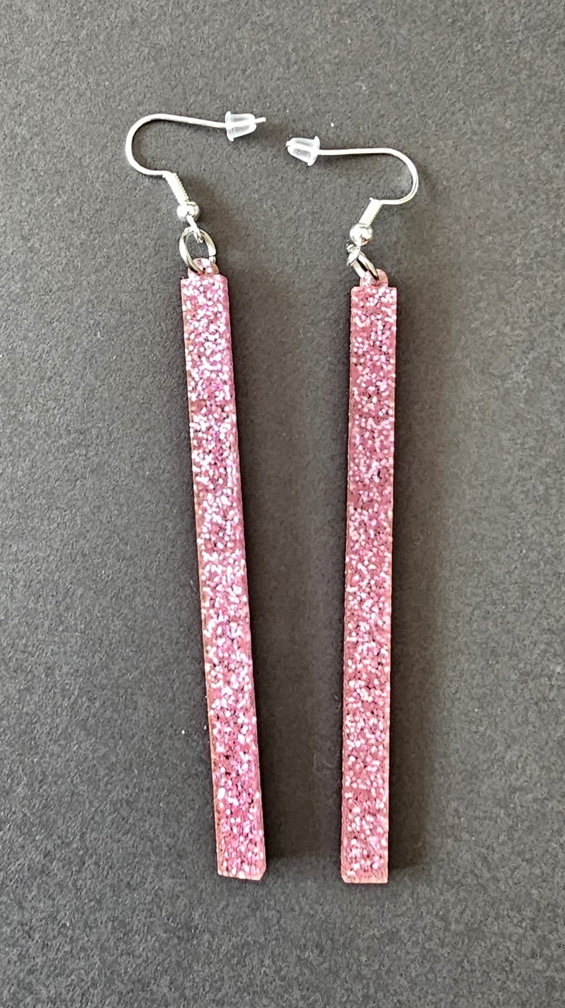 Sparkly Pink Glitter Minimalist Bar Earring - Star Squiggle Hash