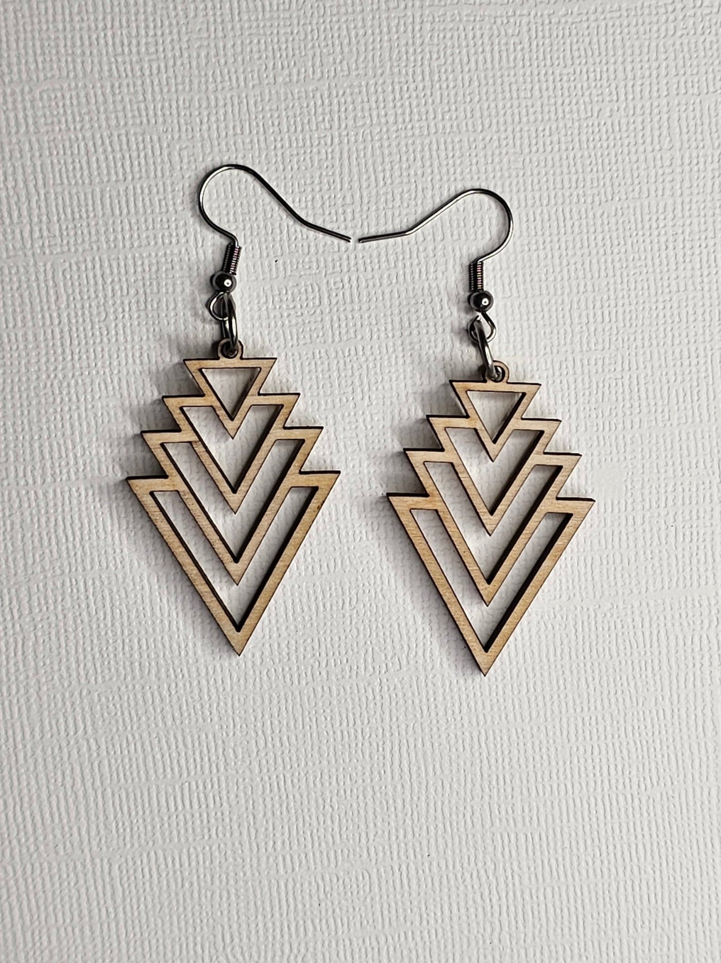 Triangular Wooden Earrings. Free Shipping. - Star Squiggle Hash