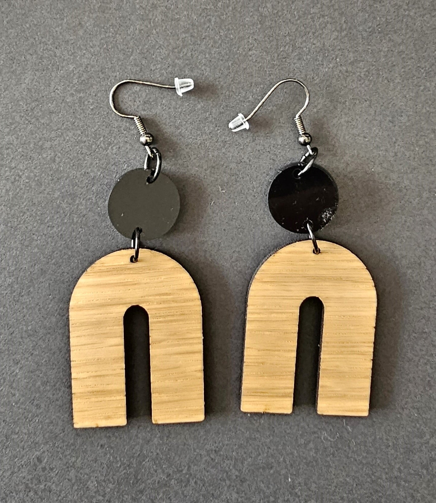 Wood laminate Dangle Earrings. - Star Squiggle Hash