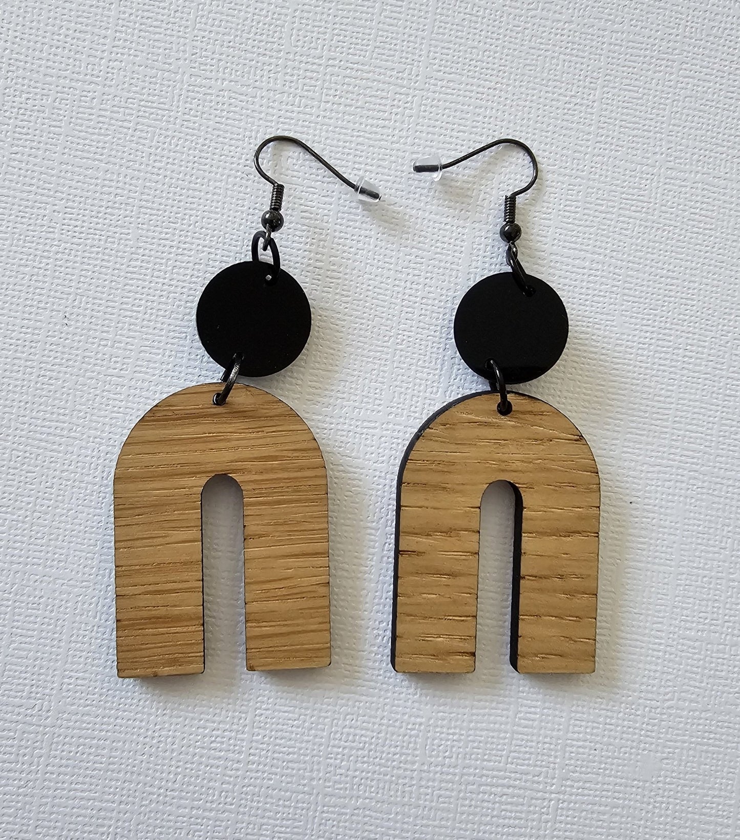 Wood laminate Dangle Earrings. - Star Squiggle Hash