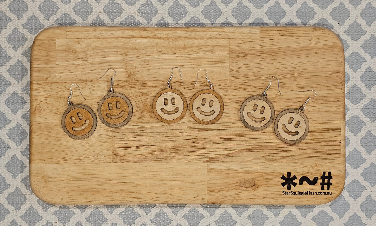 Smiley Face Timber Earrings