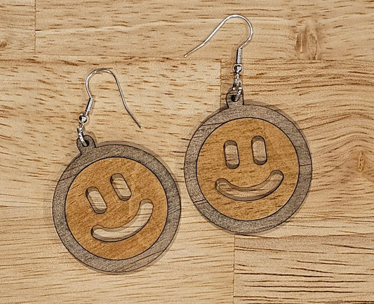 Smiley Face Timber Earrings