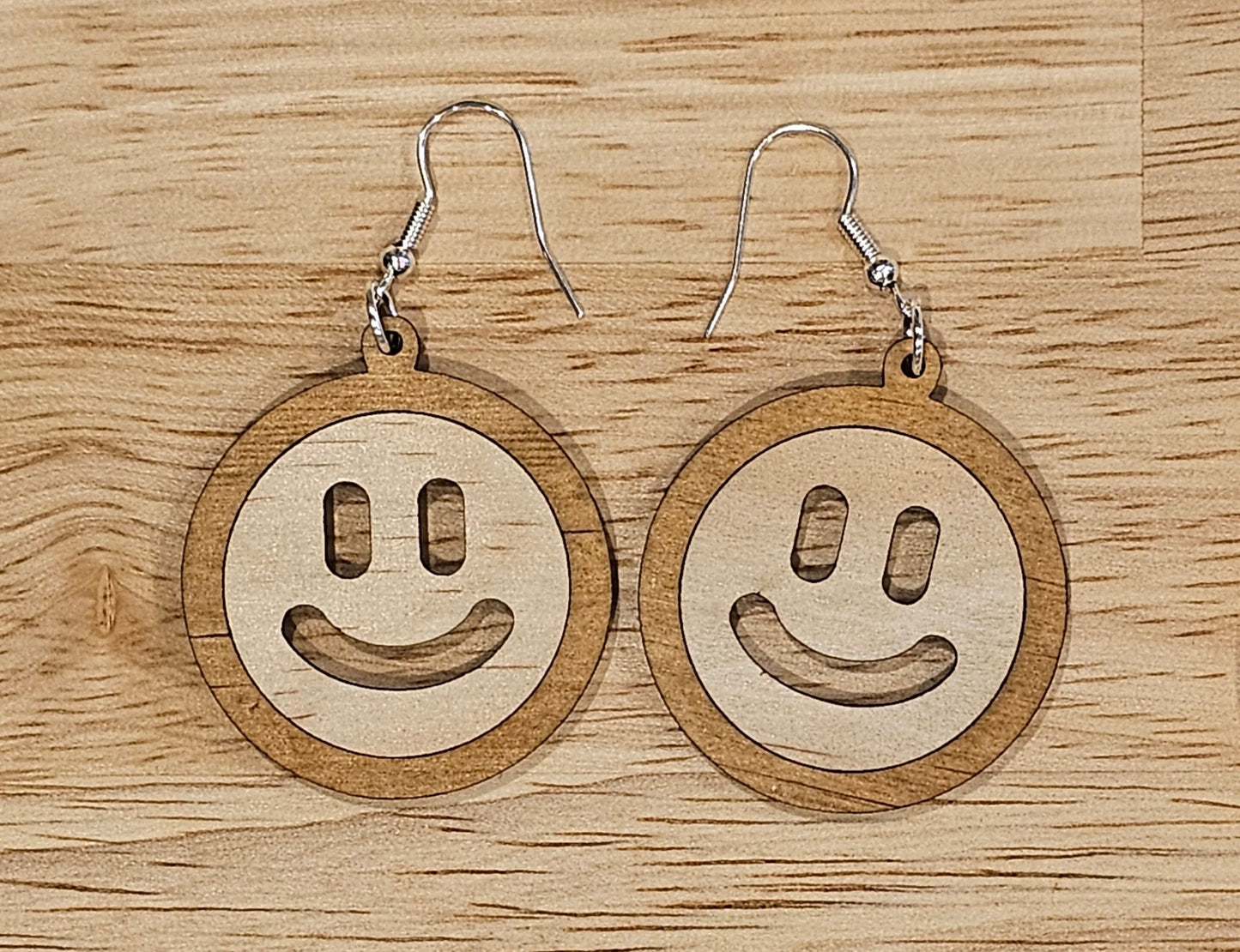 Smiley Face Timber Earrings