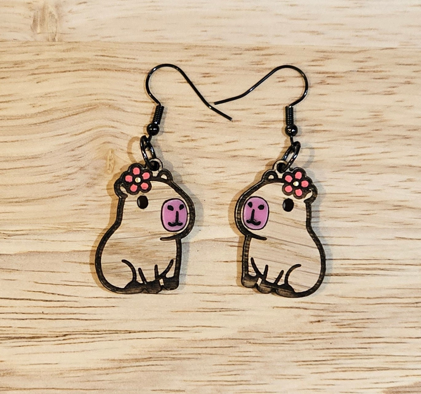 Capybara Earrings – Handmade Wooden Dangle Earrings
