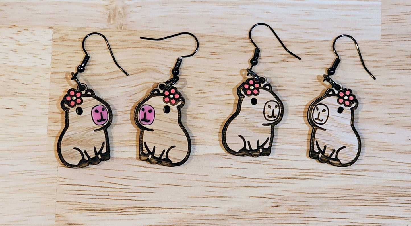 Capybara Earrings – Handmade Wooden Dangle Earrings