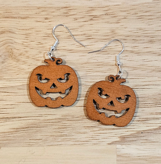 Halloween Pumpkin Earrings | Stained Plywood Earrings