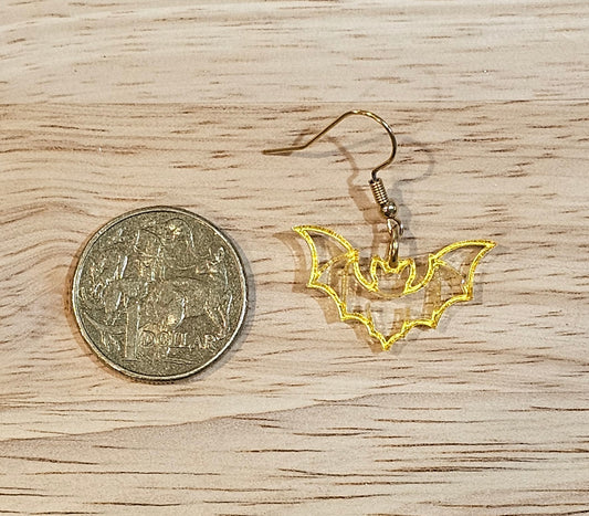 Halloween Bat Earrings | Black & Gold Acrylic Earrings