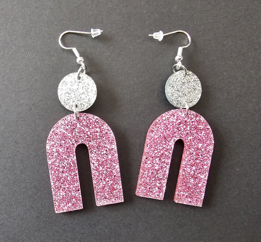 Pink Sparkle Dangle Earrings. Free Shipping. - Star Squiggle Hash