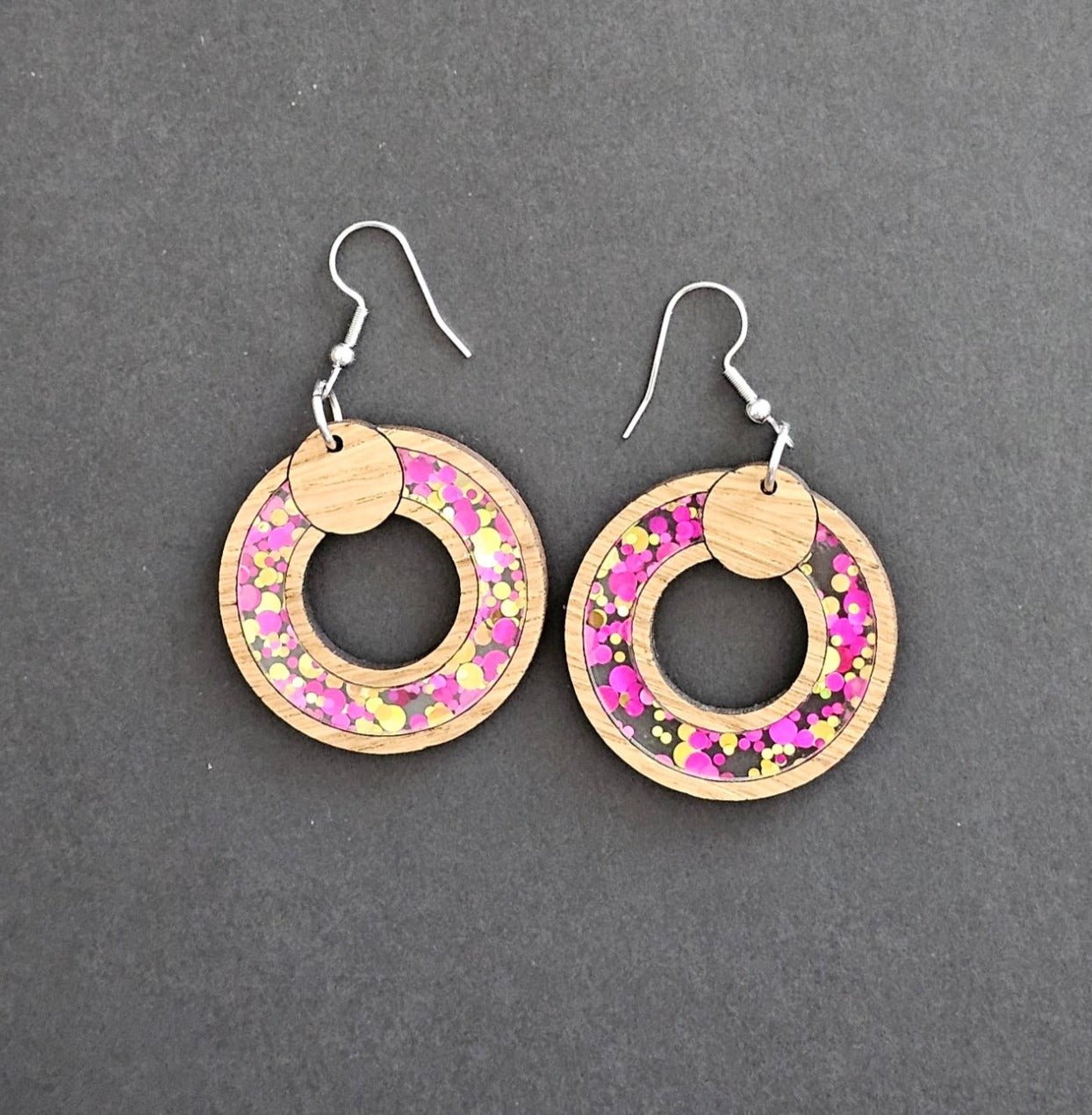 Rose Sparkle Circle Inlay Earrings. Free Shipping. - Star Squiggle Hash