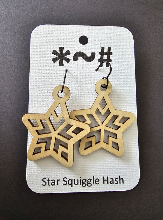 Star Earrings - Star Squiggle Hash