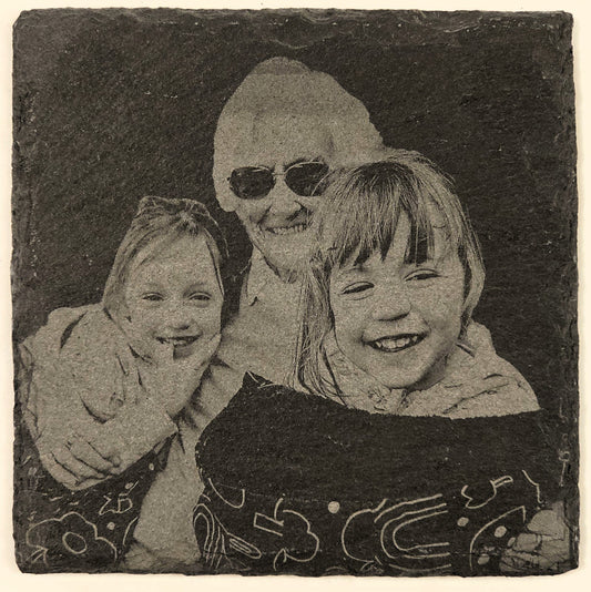 Your Photo Custom Engraved on a Slate Coaster. - Star Squiggle Hash